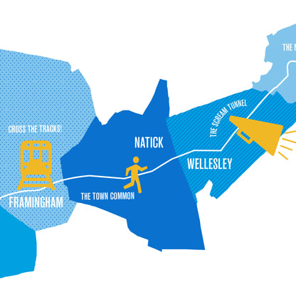 Boston 26.2 Iconic Marathon Course Map Poster